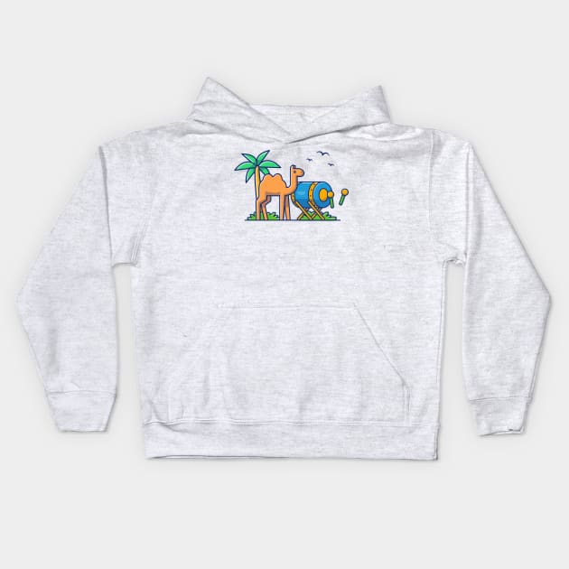 Camel With Bedug Moslem Drum Cartoon Kids Hoodie by Catalyst Labs